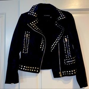 Olivaceous Black Faux Suede Studded Jacket